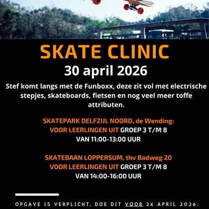 Skateclinic meivakantie 2026 